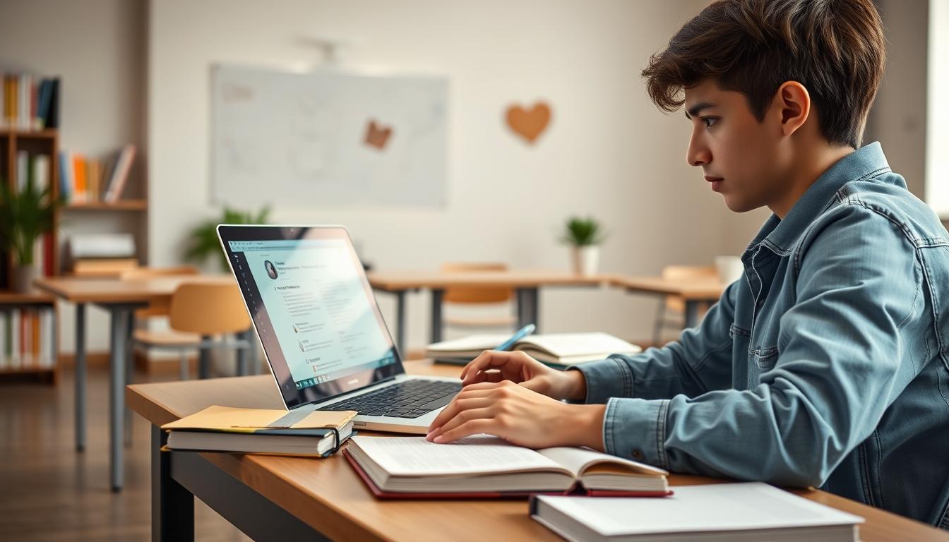 Student using learning strategies while studying